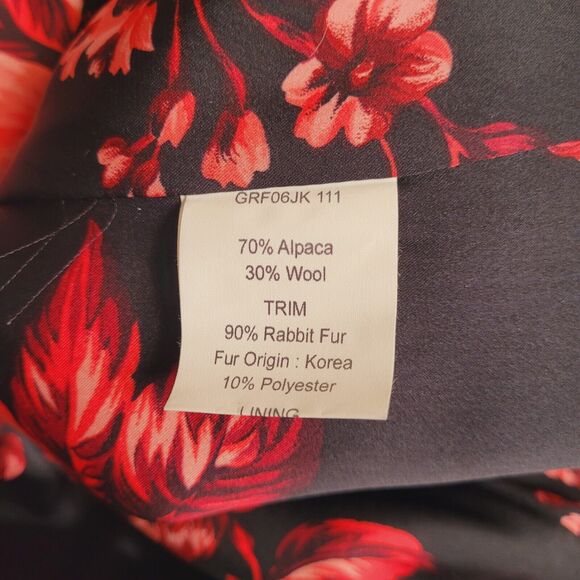 Olivine Gabbro Coat Womens 6 Black Alpaca Embellished Mid Length Rabbit Fur Trim - Picture 14 of 16